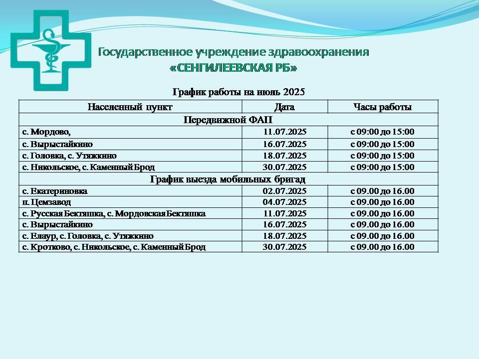 График работы мобильного ФАП.